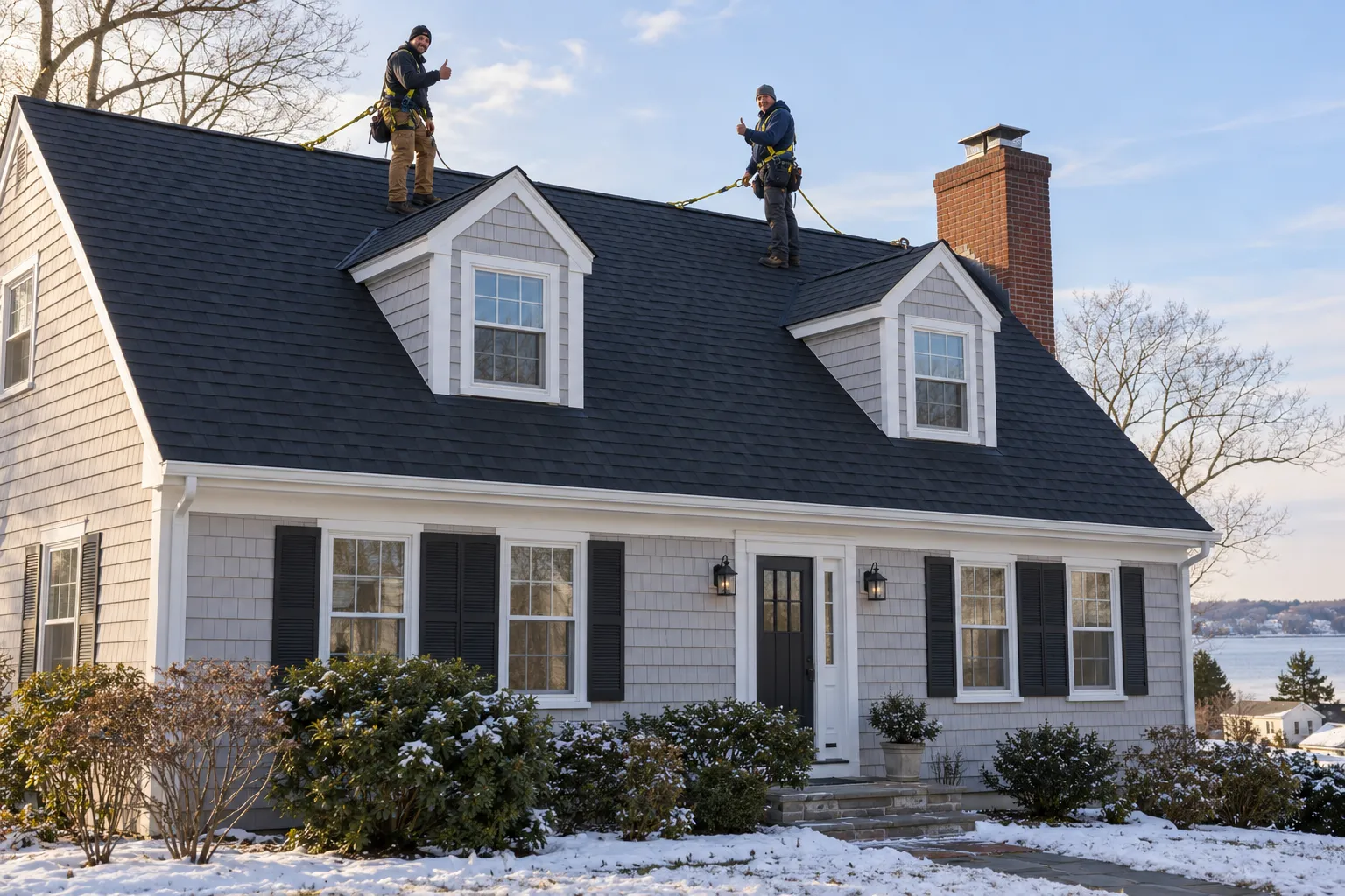 A tidy older home in the Phoenixville area with a fresh new roof under a clear sky